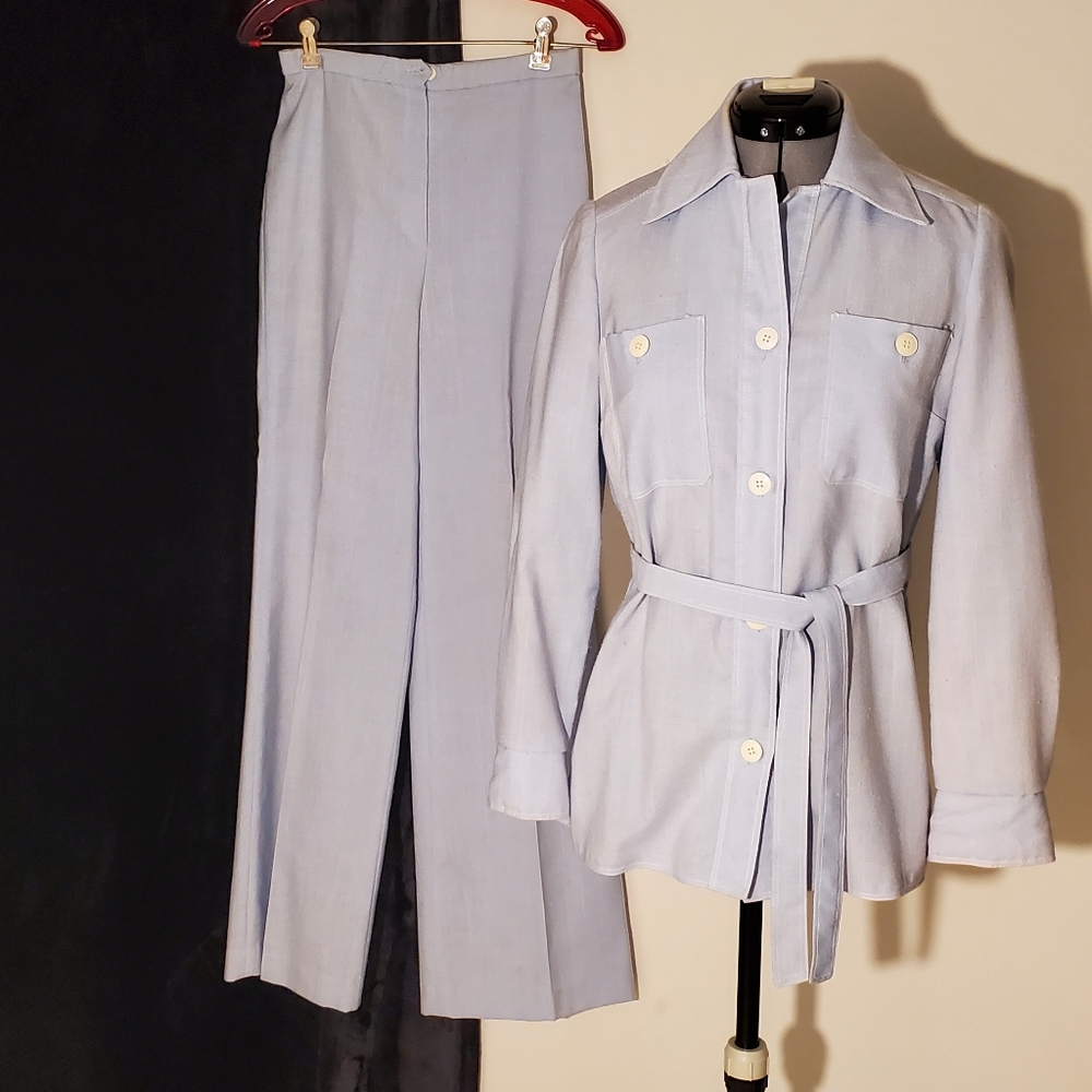 2pc vintage retro linen belted shirt pants set